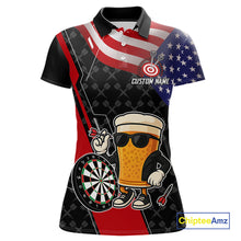 Load image into Gallery viewer, Funny Beer American Flag Darts Shirt For Women Custom Patriotic Darts Team Jersey Polo &amp; 1/4 Zip TDM6062