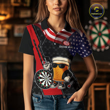 Load image into Gallery viewer, Funny Beer American Flag Darts Shirt For Women Custom Patriotic Darts Team Jersey Polo &amp; 1/4 Zip TDM6062