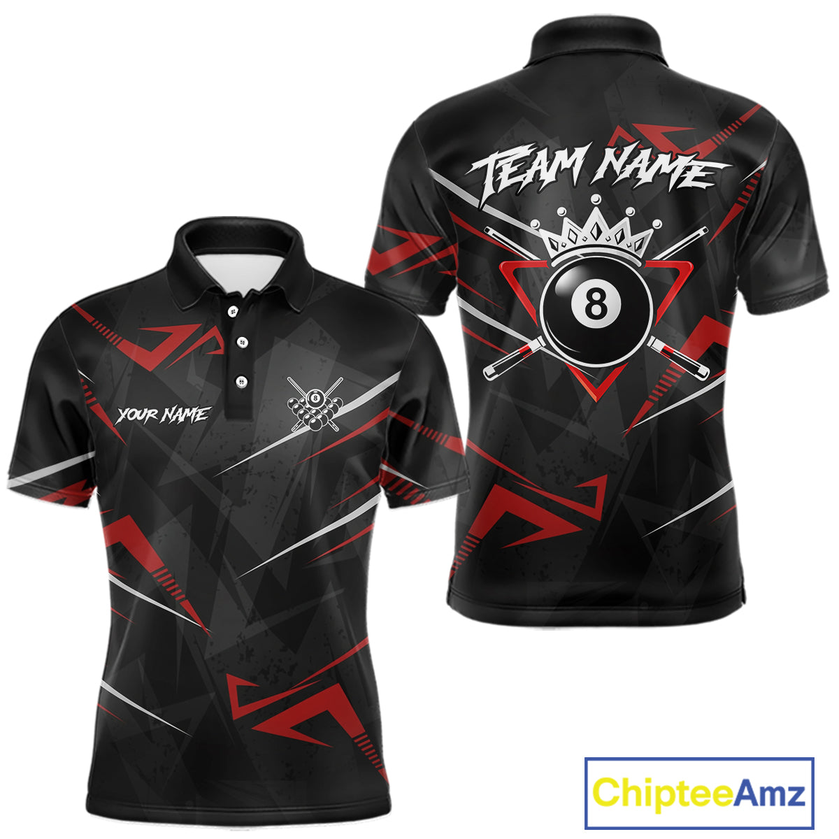 Black And Red 8 Ball Crown Billiard Shirt For Men Custom Pool Team Jersey Polo & 1/4 Zip TDM5921