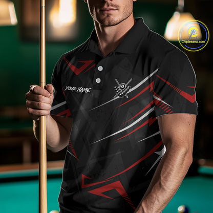Black And Red 8 Ball Crown Billiard Shirt For Men Custom Pool Team Jersey Polo & 1/4 Zip TDM5921
