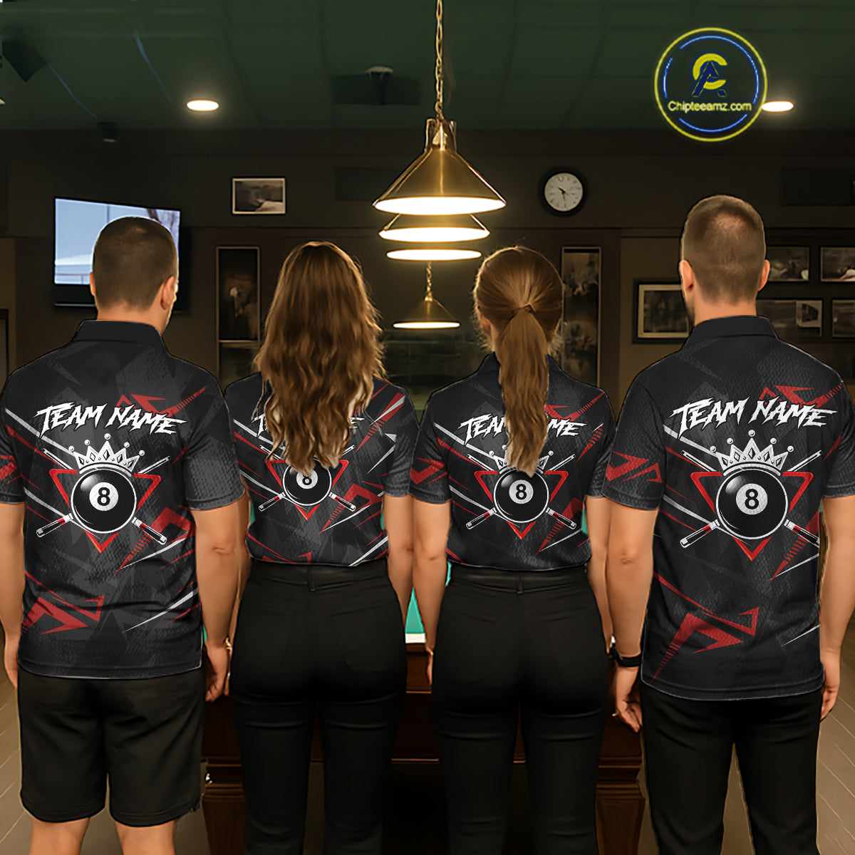 Black And Red 8 Ball Crown Billiard Shirt For Men Custom Pool Team Jersey Polo & 1/4 Zip TDM5921