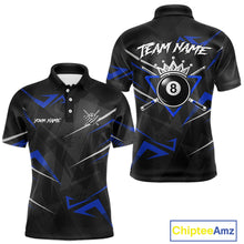 Load image into Gallery viewer, Black And Blue 8 Ball Crown Billiard Shirt For Men Custom Pool Team Jersey Polo &amp; 1/4 Zip TDM5922