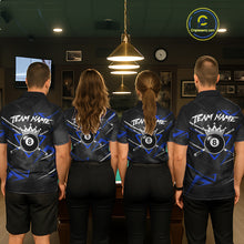 Load image into Gallery viewer, Black And Blue 8 Ball Crown Billiard Shirt For Men Custom Pool Team Jersey Polo &amp; 1/4 Zip TDM5922