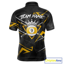 Load image into Gallery viewer, Yellow Black 9 Ball Crown Billiard Shirt For Men Custom Pool Team Jersey Polo &amp; 1/4 Zip TDM5923