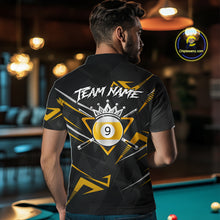 Load image into Gallery viewer, Yellow Black 9 Ball Crown Billiard Shirt For Men Custom Pool Team Jersey Polo &amp; 1/4 Zip TDM5923
