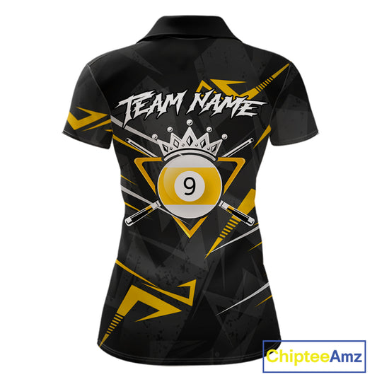 Yellow Black 9 Ball Crown Billiard Shirt For Women Custom Pool Team Jersey Polo & 1/4 Zip TDM5923