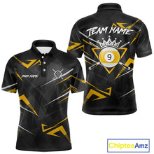 Load image into Gallery viewer, Yellow Black 9 Ball Crown Billiard Shirt For Men Custom Pool Team Jersey Polo &amp; 1/4 Zip TDM5923
