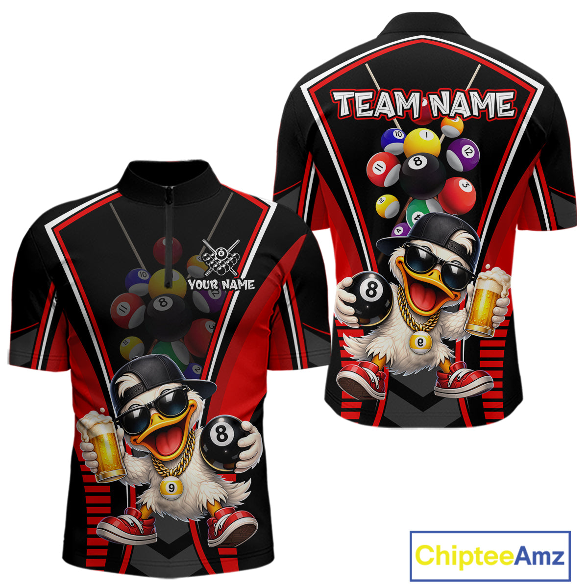 Funny Duck 8 Ball Pool Billiard Shirt For Men Custom Billiard Team Jersey Polo & 1/4 Zip TDM6101