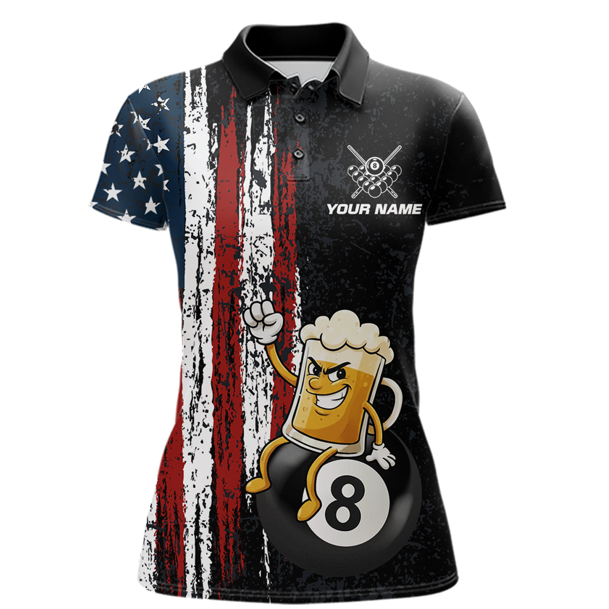 Funny Beer American Flag 8 Ball Billiard Shirt For Women Custom Pool Team Jersey Polo & 1/4 Zip TDM5947