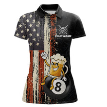 Load image into Gallery viewer, Vintage US Flag Funny Beer 8 Ball Billiard Shirt For Women Custom Pool Team Jersey Polo &amp; 1/4 Zip TDM5948