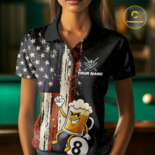 Load image into Gallery viewer, Vintage US Flag Funny Beer 8 Ball Billiard Shirt For Women Custom Pool Team Jersey Polo &amp; 1/4 Zip TDM5948