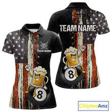 Load image into Gallery viewer, Vintage US Flag Funny Beer 8 Ball Billiard Shirt For Women Custom Pool Team Jersey Polo &amp; 1/4 Zip TDM5948