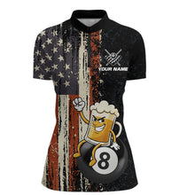 Load image into Gallery viewer, Vintage US Flag Funny Beer 8 Ball Billiard Shirt For Women Custom Pool Team Jersey Polo &amp; 1/4 Zip TDM5948