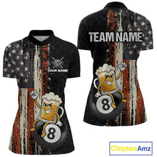 Load image into Gallery viewer, Vintage US Flag Funny Beer 8 Ball Billiard Shirt For Women Custom Pool Team Jersey Polo &amp; 1/4 Zip TDM5948