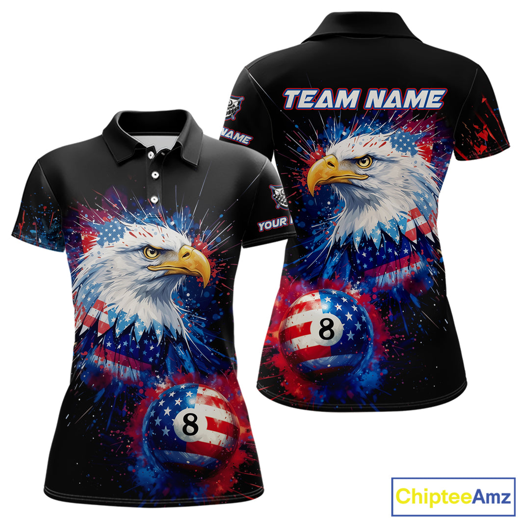 Patriotic Eagle 8 Ball Billiard Polo & 1/4 Zip For Women Custom Paint Splash Us Flag Billiard Jersey TDM5235