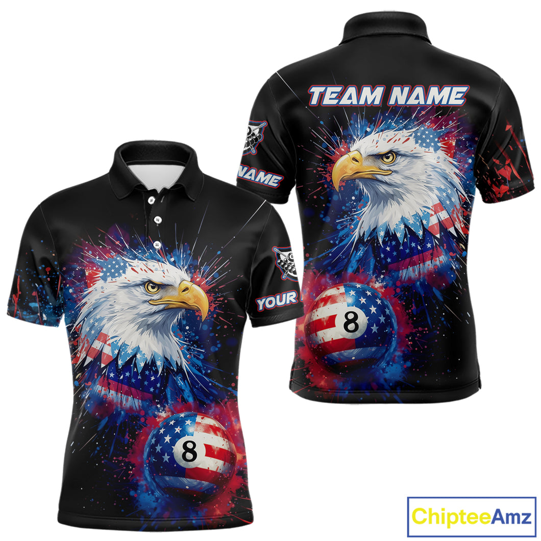 Patriotic Eagle 8 Ball Billiard Polo & 1/4 Zip For Men Custom Paint Splash Us Flag Billiard Jersey TDM5235