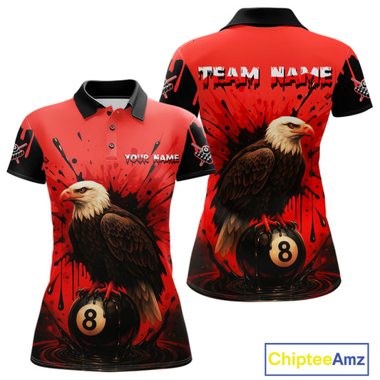 Red 8 Ball Pool Eagle Paint Splash Billiard Shirt For Women Custom Billiard Jersey Polo & 1/4 Zip TDM5492