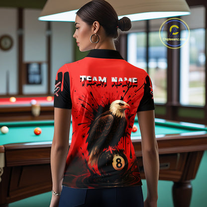 Red 8 Ball Pool Eagle Paint Splash Billiard Shirt For Women Custom Billiard Jersey Polo & 1/4 Zip TDM5492