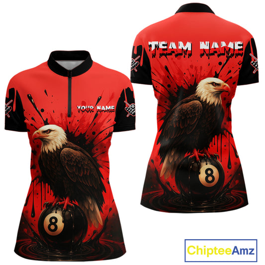 Red 8 Ball Pool Eagle Paint Splash Billiard Shirt For Women Custom Billiard Jersey Polo & 1/4 Zip TDM5492