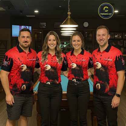 Red 8 Ball Pool Eagle Paint Splash Billiard Shirt For Men Custom Billiard Jersey Polo & 1/4 Zip TDM5492