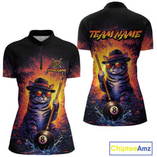 Load image into Gallery viewer, Personalized Vintage Funny Cat 8 Ball Billiard Shirt For Women, Pool Team Jersey Polo &amp; 1/4 Zip TDM5751