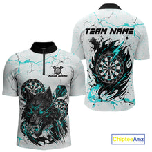 Load image into Gallery viewer, White Grunge Wolf Dart Shirt &amp; Pocket Option Custom Men Dart Jersey|Turquoise TDM5510