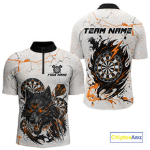 Load image into Gallery viewer, White Grunge Wolf Dart Shirt &amp; Pocket Option Custom Men's Dart Jersey|Orange TDM5511