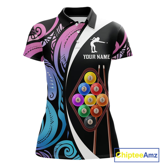 Personalized Tribal 9 Ball Billiard Shirt For Women Custom 9 Ball Pool Team Jersey Polo & 1/4 Zip TDM6128