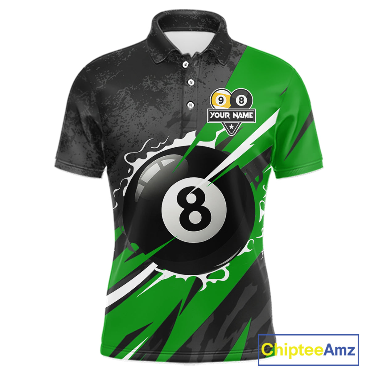Black And Green 8 Ball & 9 Ball Billiard Shirt For Men Custom Pool Team Jersey Polo & 1/4 Zip TDM6363