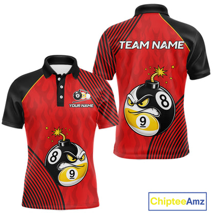 Custom Red Funny 8 Ball 9 Ball Pool Bomb Billiard Polo Shirt Designed for Personalized Team Jerseys with a Fun Graphic for Competitive Pool Players