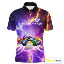 Load image into Gallery viewer, Custom Thunder Lightning Purple Pool Team Shirt For Men, Billiard Jersey Polo &amp; Quarter Zip TDM6133
