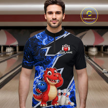 Load image into Gallery viewer, Funny Dinosaur Bowling Jersey For Men Custom Black And Blue Flame Bowling Shirt Polo &amp; 1/4 Zip TDM6367