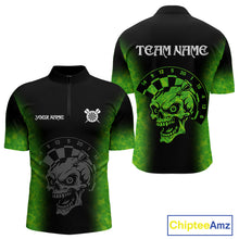 Load image into Gallery viewer, Black And Green Skull Darts Shirt For Men Custom Darts Jersey Pocket Option TDM5273