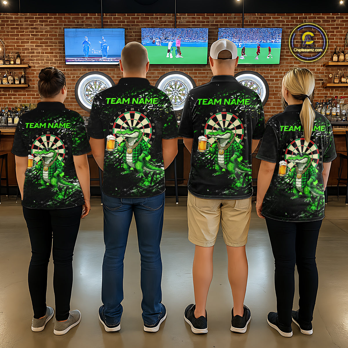 Green Grunge Funny Alligator Darts Shirt For Men Custom Darts Jersey Polo & 1/4 Zip, Darts Gifts TDM6373