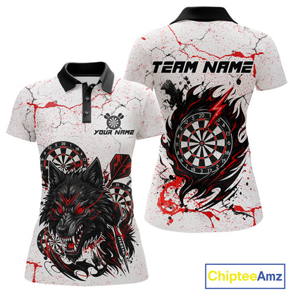 Personalized White Grunge Wolf Darts Shirt For Women Custom Darts Team Jersey Polo & 1/4 Zip| Red TDM5281