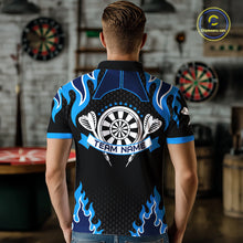Load image into Gallery viewer, Black And Blue Flaming Darts Jersey Polo &amp; Quarter Zip Custom Darts Team Shirt For Men TDM6146