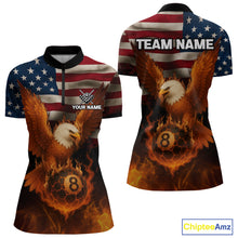 Load image into Gallery viewer, American Flag Eagle Fire 8 Ball Billiard Shirt For Women Custom Patriotic Billiard Pool Team Jersey TDM5087