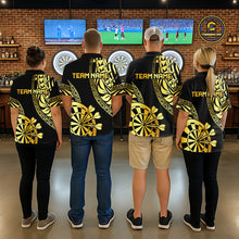 Load image into Gallery viewer, Custom Black And Gold Dartboard Tribal Darts Shirt For Men, Darts Team Jersey Polo &amp; Quarter Zip TDM6630