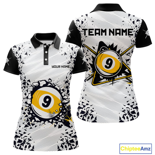 Funny Crack 9 Ball Billiard Polo & 1/4 Zip For Women Custom 9 Ball Pool Team Shirt, Billiard Jersey TDM4897