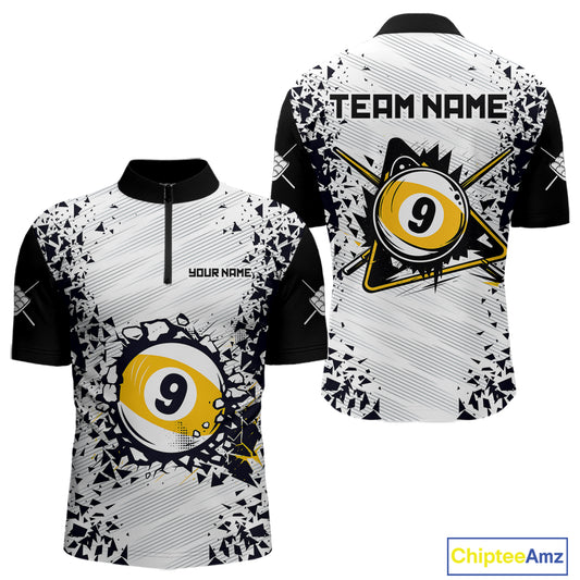 Funny Crack 9 Ball Billiard Polo & 1/4 Zip For Men Custom 9 Ball Pool Team Shirt, Billiard Jersey TDM4897