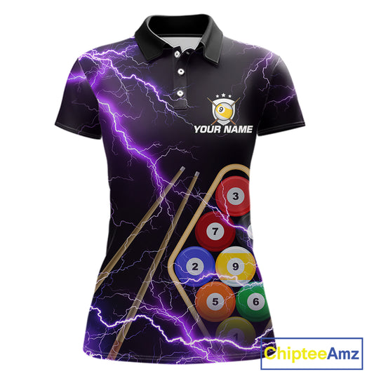 Purple 9 Ball Thunder Lightning Billiard Shirts For Women Custom Pool Team Jersey Polo & 1/4 Zip TDM5979