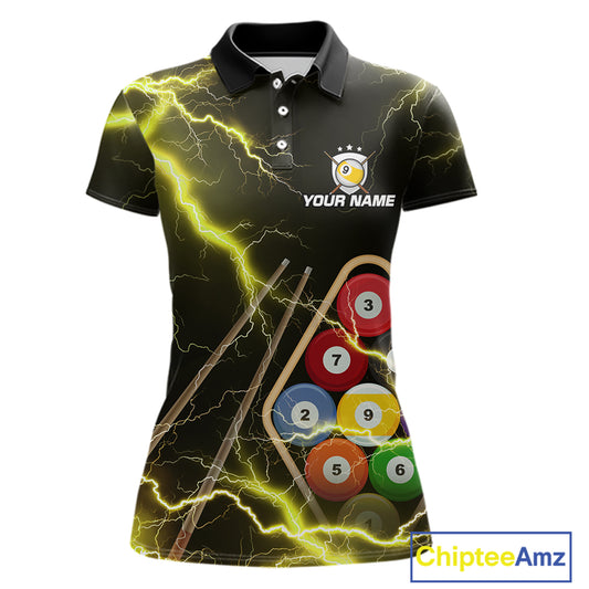 Yellow 9 Ball Thunder Lightning Billiard Shirts For Women Custom Pool Team Jersey Polo & 1/4 Zip TDM5980