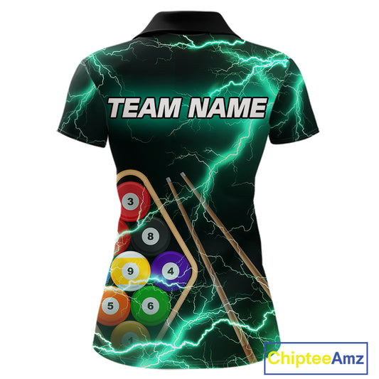 Turquoise 9 Ball Thunder Lightning Billiard Shirts For Women Custom Pool Team Jersey Polo & 1/4 Zip TDM5981
