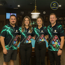 Load image into Gallery viewer, Turquoise 9 Ball Thunder Lightning Billiard Shirts For Men Custom Pool Team Jersey Polo &amp; 1/4 Zip TDM5981