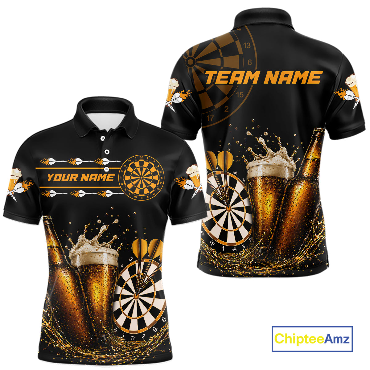 Custom Yellow Funny Dartboard Beer Darts Shirt For Men, Darts Team Jersey Polo & Quarter Zip TDM6453