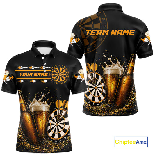 Custom Yellow Funny Dartboard Beer Darts Shirt For Men, Darts Team Jersey Polo & Quarter Zip TDM6453