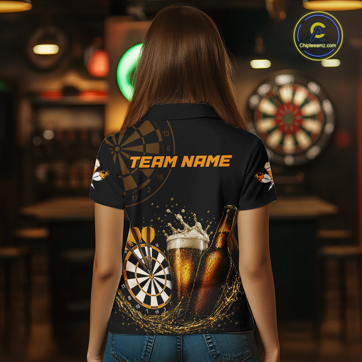 Custom Yellow Funny Dartboard Beer Darts Shirt For Women, Darts Team Jersey Polo & Quarter Zip TDM6453