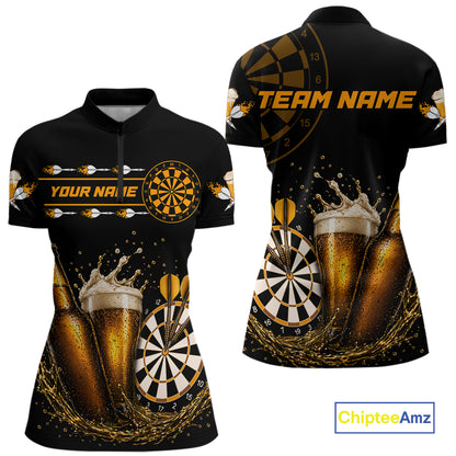 Custom Yellow Funny Dartboard Beer Darts Shirt For Women, Darts Team Jersey Polo & Quarter Zip TDM6453