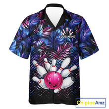 Load image into Gallery viewer, Blue And Pink Tropical Floral Bowling Hawaiian Shirt For Men Women Custom Bowling Team Jersey TDM6222