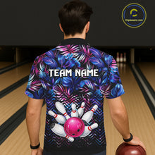 Load image into Gallery viewer, Blue And Pink Tropical Floral Bowling Hawaiian Shirt For Men Women Custom Bowling Team Jersey TDM6222